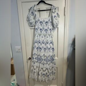 SAYLOR White and Blue Floral Long Sleeve Dress